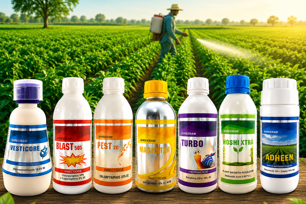 Farmer spraying crops using premium agricultural products supplied by Shubham Agro Agency